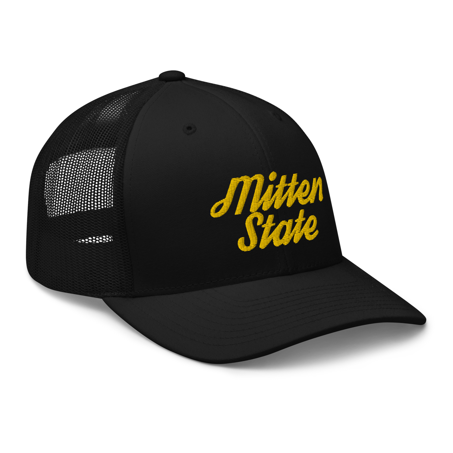 Michigan 'Mitten State' Trucker Hat (Script Font) | Gold Embroidery