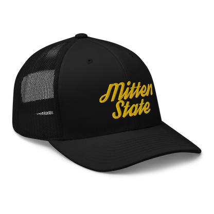 Michigan 'Mitten State' Trucker Hat (Script Font) | Gold Embroidery