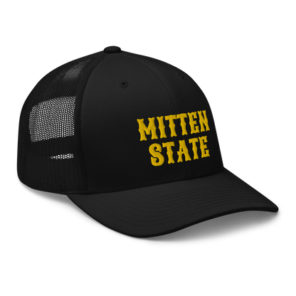 Michigan 'Mitten State' Trucker Hat (Western Font) | Gold Embroidery