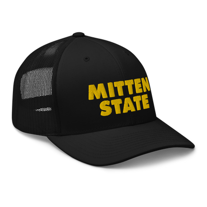 Michigan 'Mitten State' Trucker Hat (Geometric Sans Font) | Gold Embroidery