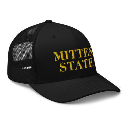 Michigan 'Mitten State' Trucker Hat (Didone Font) | Gold Embroidery