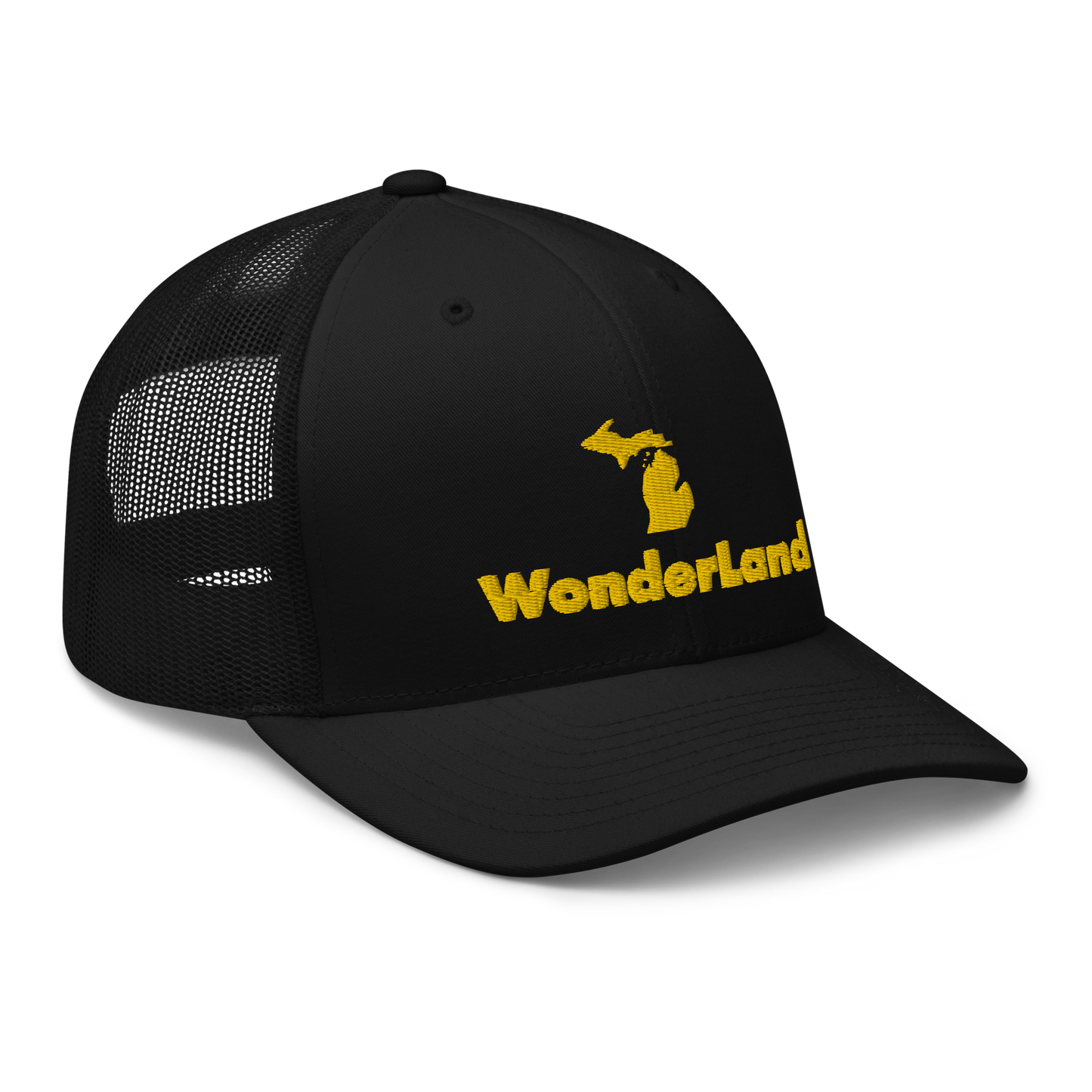 Michigan 'Wonderland' Trucker Hat (Geometric Sans Font) | Gold Embroidery