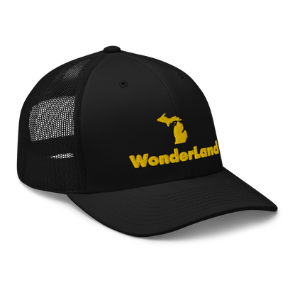 Michigan 'Wonderland' Trucker Hat (Geometric Sans Font) | Gold Embroidery