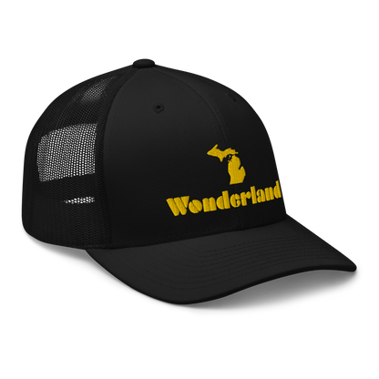 Michigan 'Wonderland' Trucker Hat (Art Deco Font) | Gold Embroidery