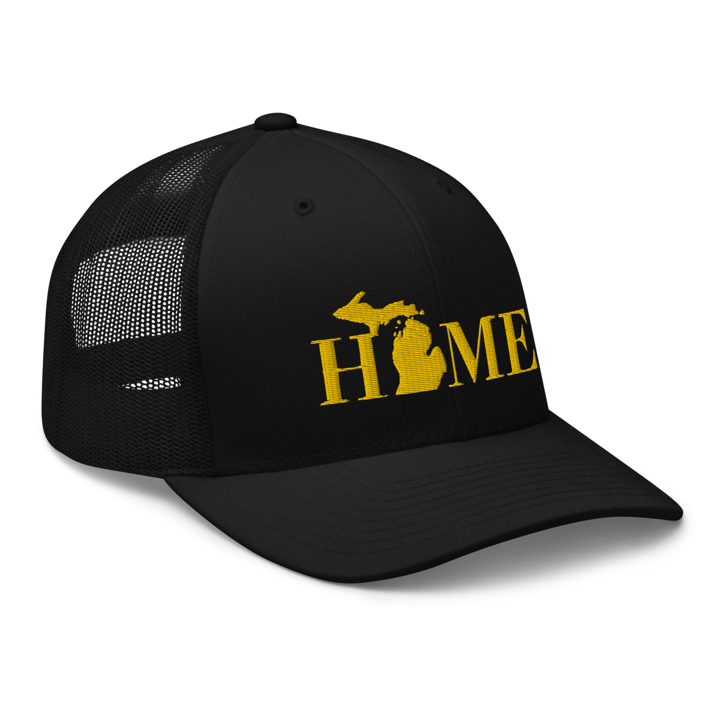 Michigan 'Home' Trucker Hat (Didone Font) | Gold Embroidery