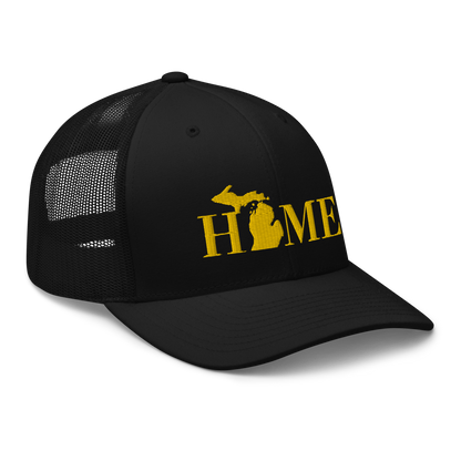 Michigan 'Home' Trucker Hat (Didone Font) | Gold Embroidery