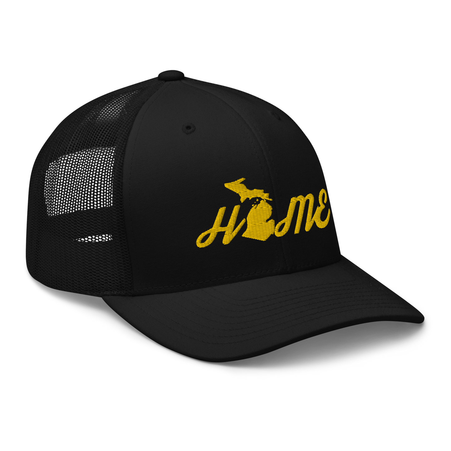 Michigan 'Home' Trucker Hat (Script Font) | Gold Embroidery