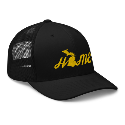 Michigan 'Home' Trucker Hat (Script Font) | Gold Embroidery