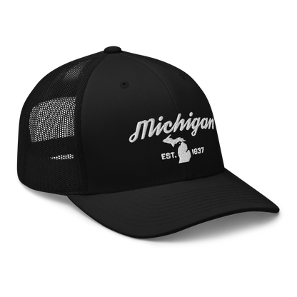 'Michigan EST 1837' Trucker Hat (Script Font)