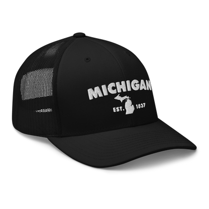 'Michigan EST 1837' Trucker Hat (Geometric Sans Font)