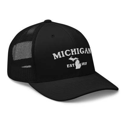 'Michigan EST 1837' Trucker Hat (Woodcut Font)