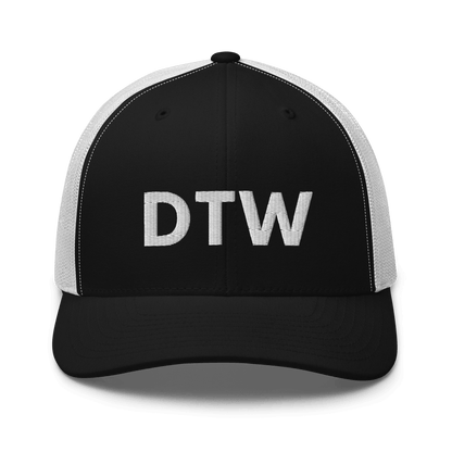 Detroit 'DTW' Trucker Hat | White/Black Embroidery - Circumspice Michigan