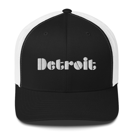 'Detroit' Trucker Hat | White/Black Embroidery