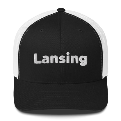 'Lansing' Trucker Hat | White/Black Embroidery