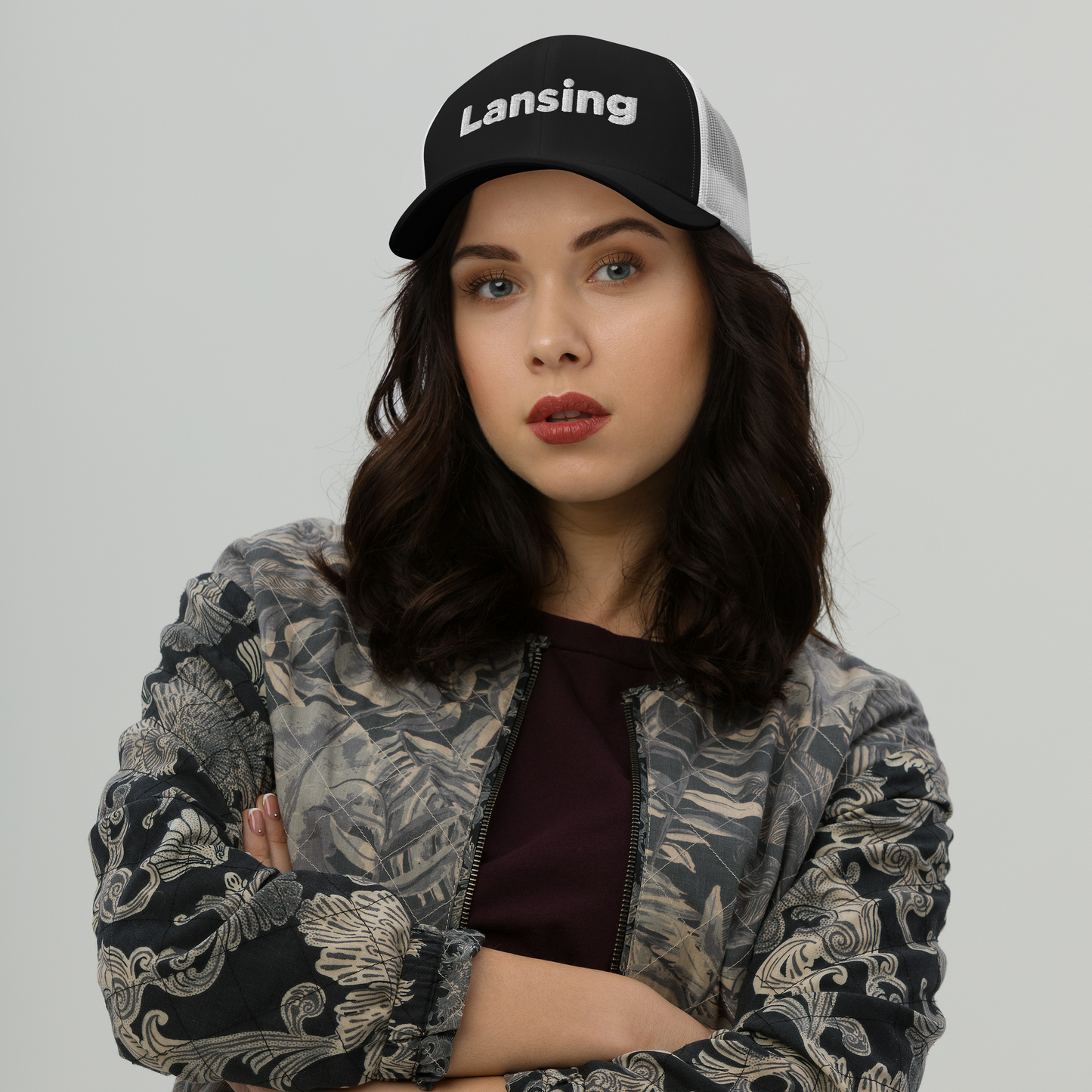 'Lansing' Trucker Hat | White/Black Embroidery