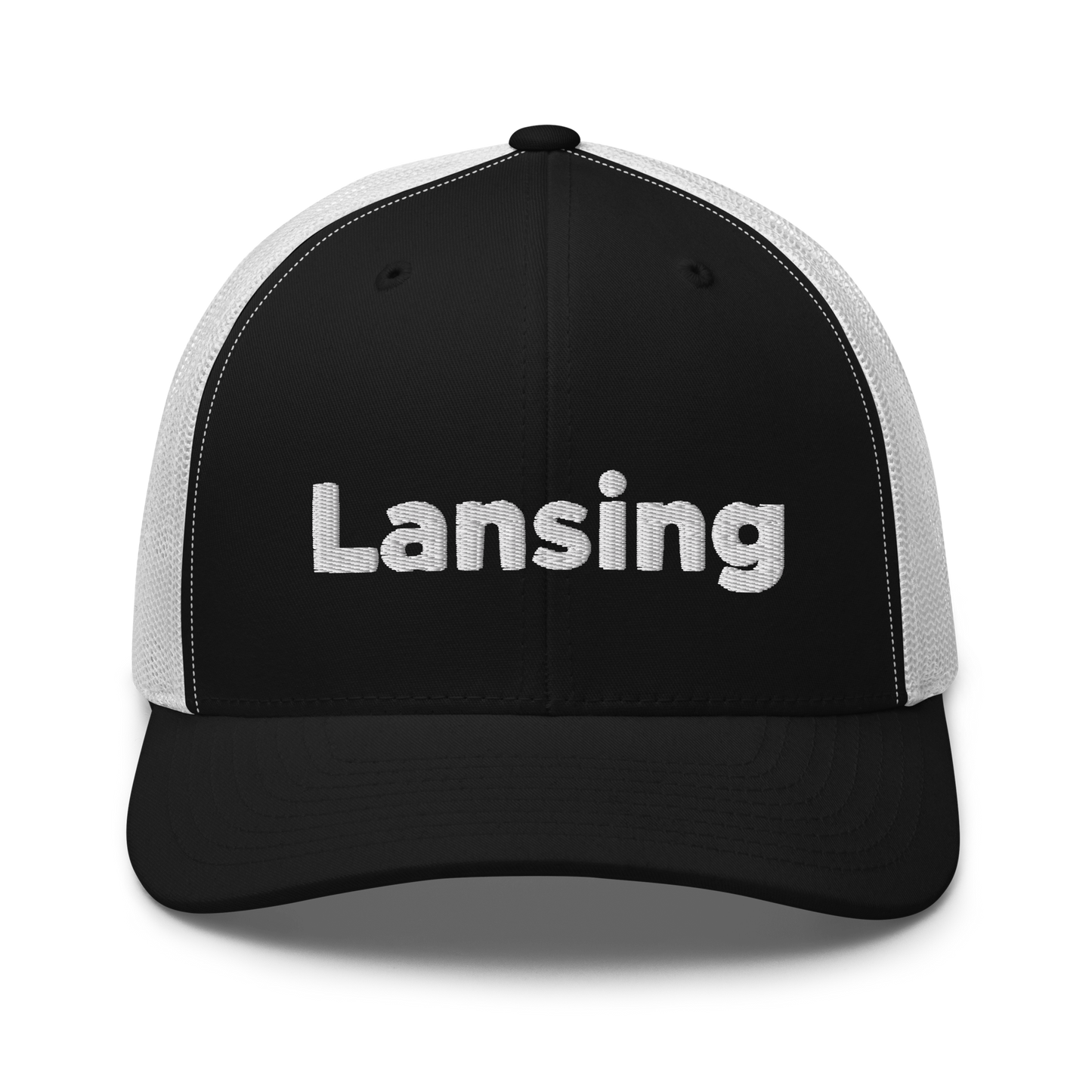 'Lansing' Trucker Hat | White/Black Embroidery