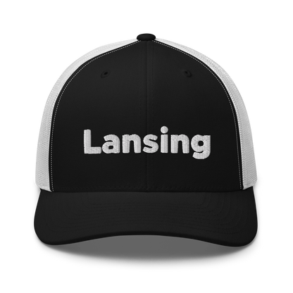 'Lansing' Trucker Hat | White/Black Embroidery