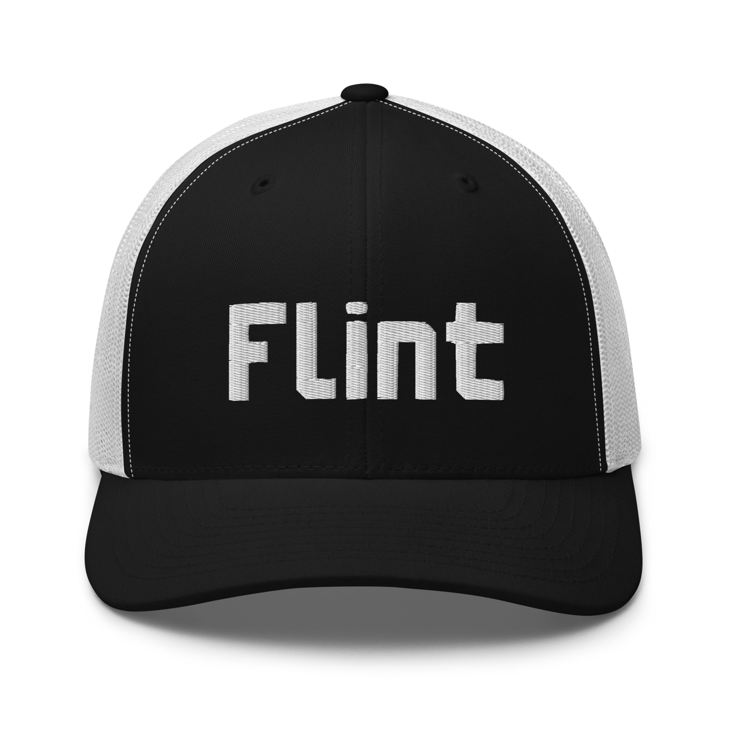 'Flint' Trucker Hat | White/Black Embroidery