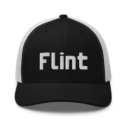 'Flint' Trucker Hat | White/Black Embroidery