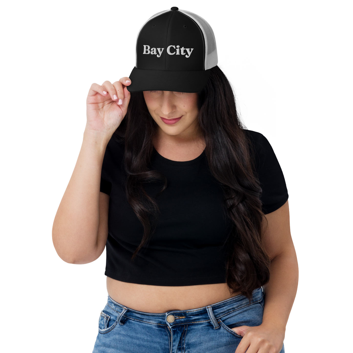 'Bay City' Trucker Hat | White/Black Embroidery