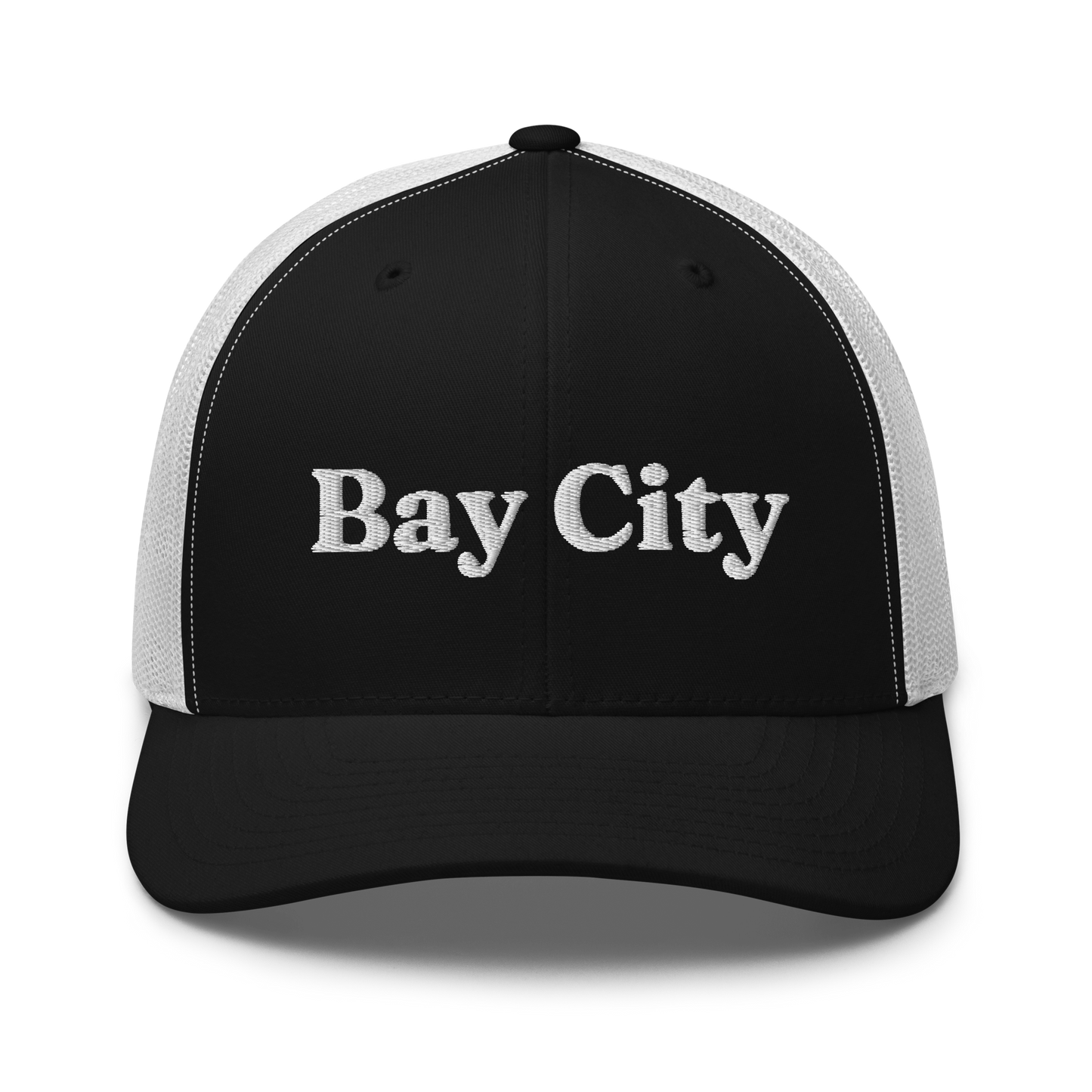 'Bay City' Trucker Hat | White/Black Embroidery