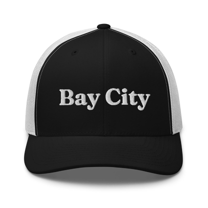 'Bay City' Trucker Hat | White/Black Embroidery