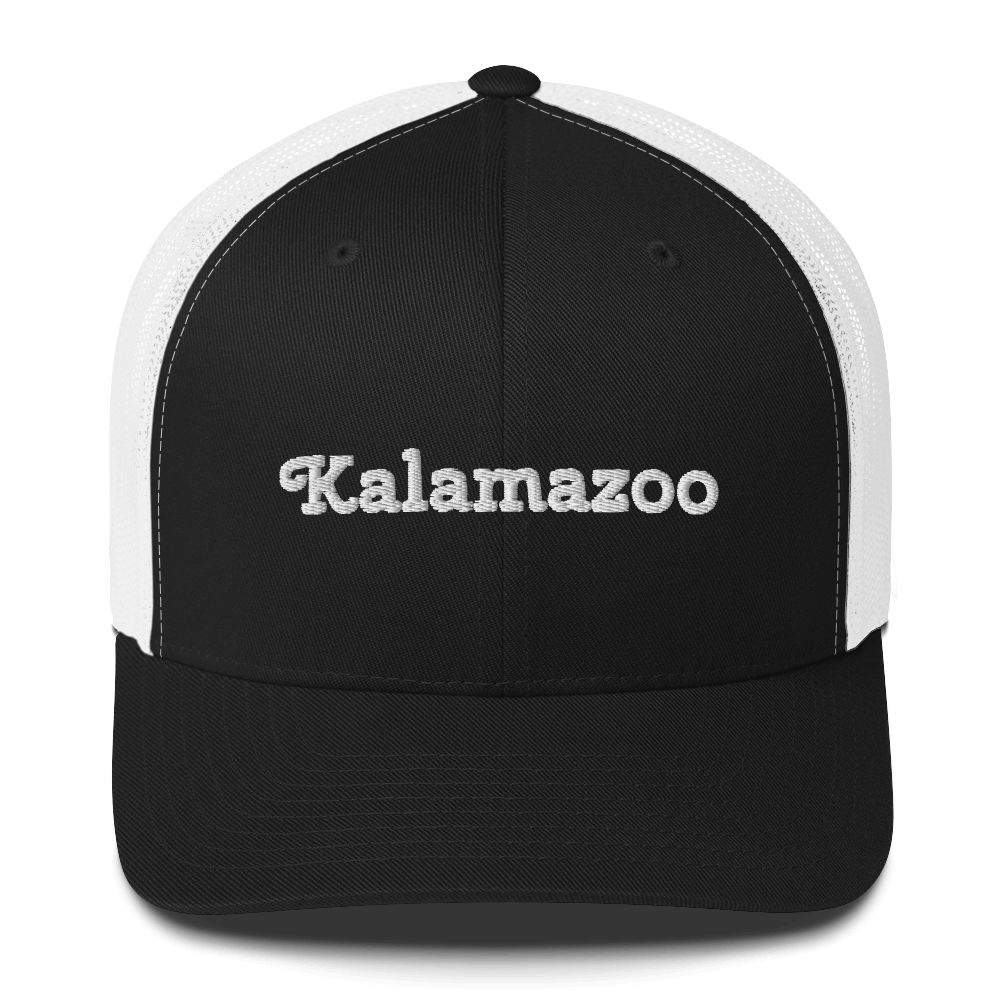 'Kalamazoo' Trucker Hat | White/Black Embrodiery