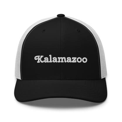 'Kalamazoo' Trucker Hat | White/Black Embrodiery