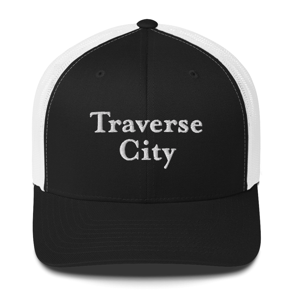 'Traverse City' Trucker Hat | White/Black Embroidery