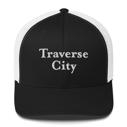 'Traverse City' Trucker Hat | White/Black Embroidery