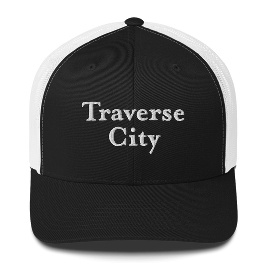 'Traverse City' Trucker Hat | White/Black Embroidery