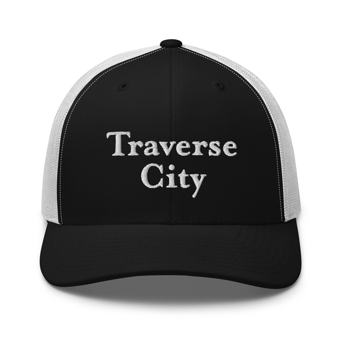 'Traverse City' Trucker Hat | White/Black Embroidery