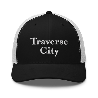 'Traverse City' Trucker Hat | White/Black Embroidery