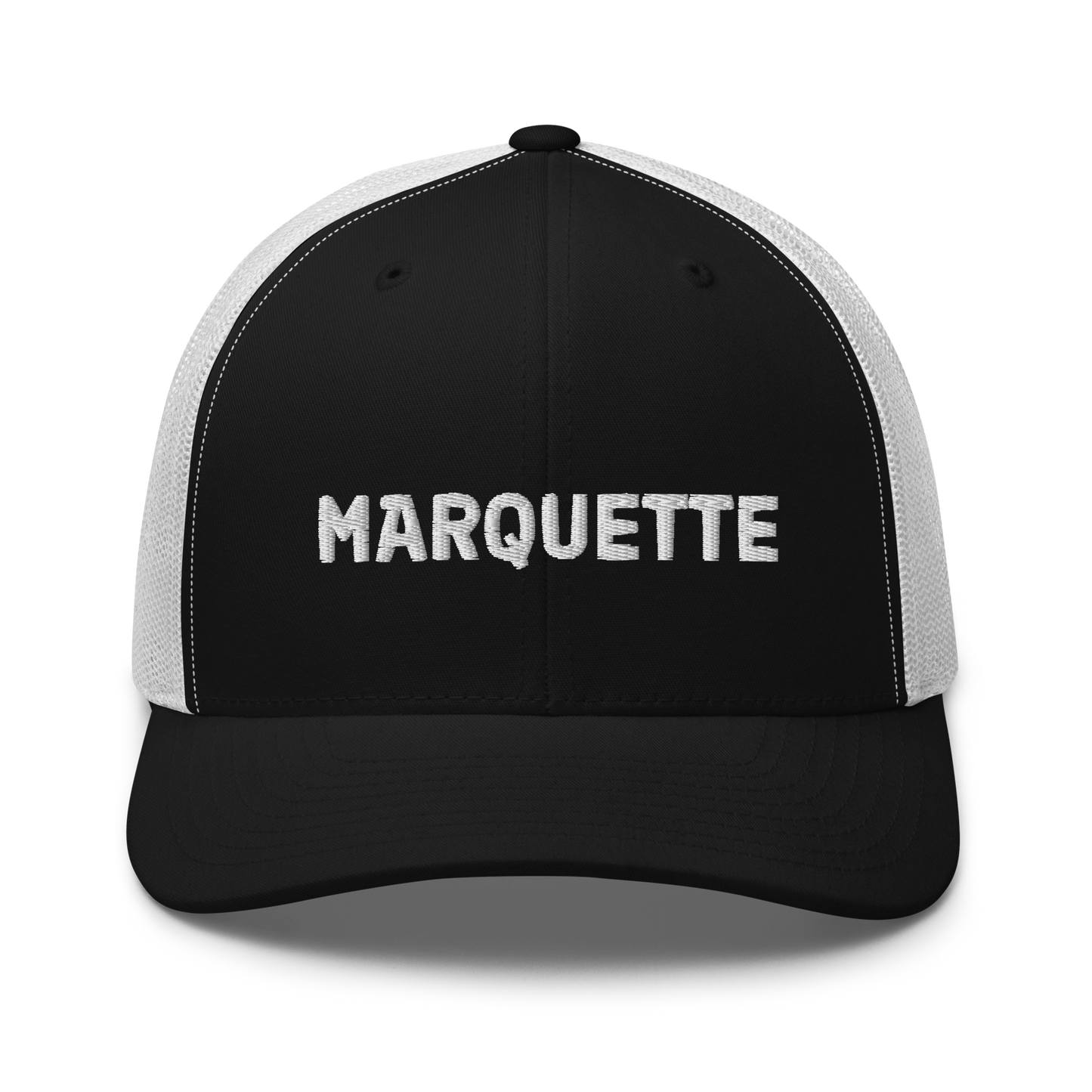 'Marquette' Trucker Hat | White/Black Embroidery