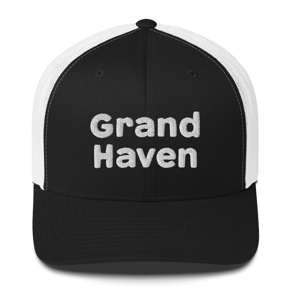 'Grand Haven' Trucker Hat | White/Black Embroidery