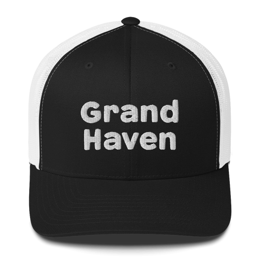 'Grand Haven' Trucker Hat | White/Black Embroidery