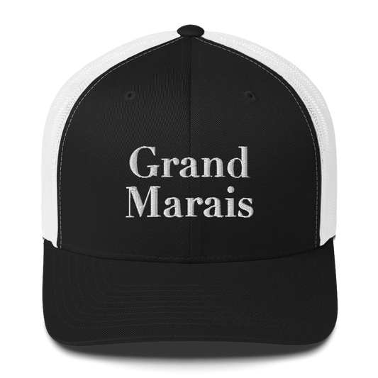 'Grand Marais' Trucker Hat | White/Black Embroidery