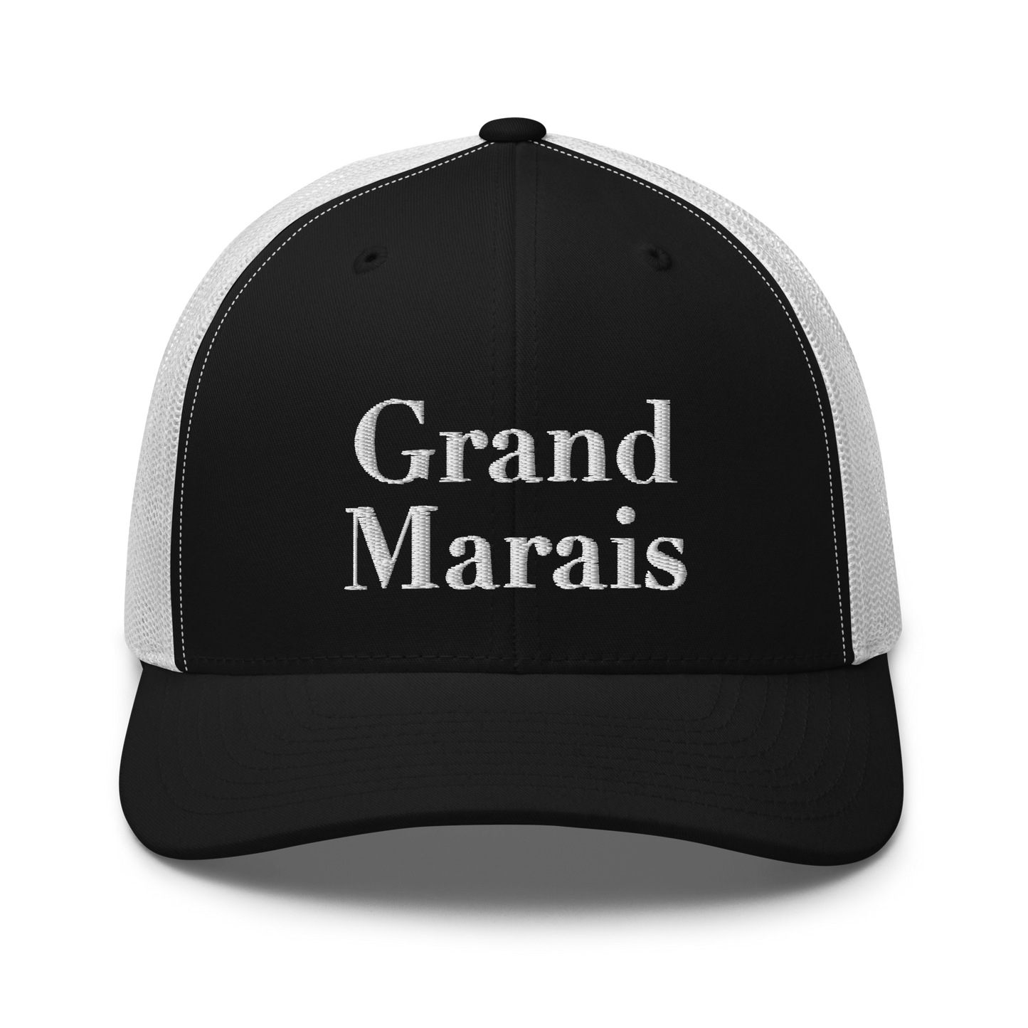 'Grand Marais' Trucker Hat | White/Black Embroidery