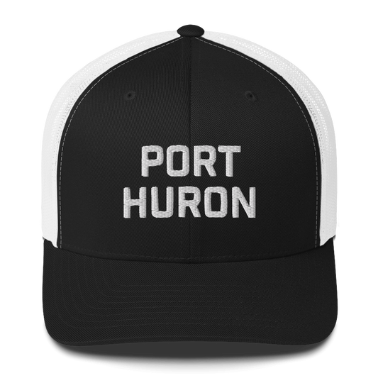 'Port Huron' Trucker Hat | White/Black Embroidery