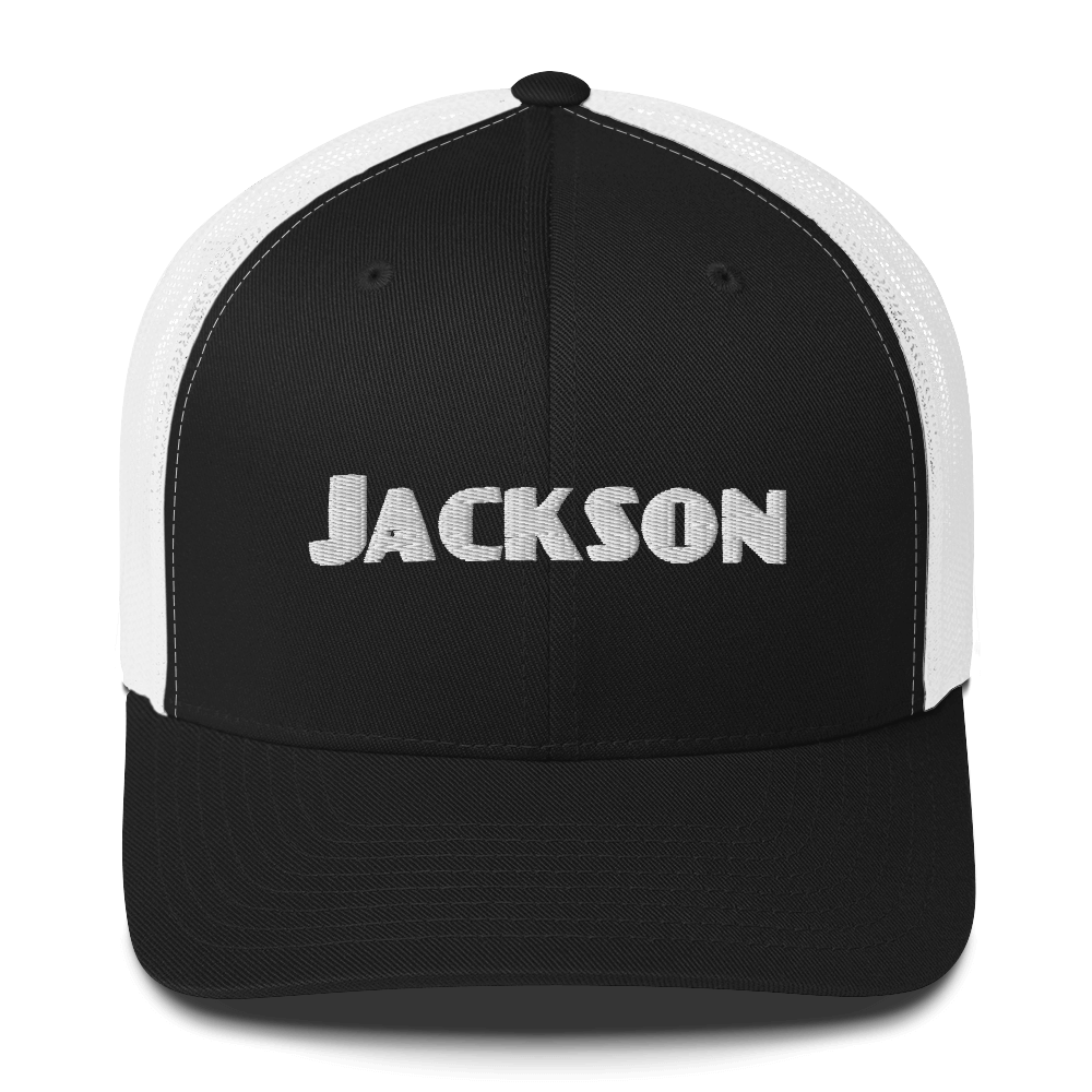 'Jackson' Trucker Cap | White/Black Embroidery