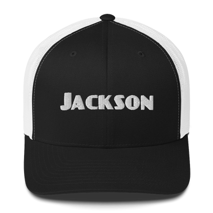 'Jackson' Trucker Cap | White/Black Embroidery