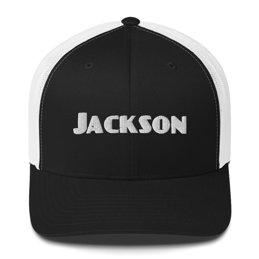 'Jackson' Trucker Cap | White/Black Embroidery