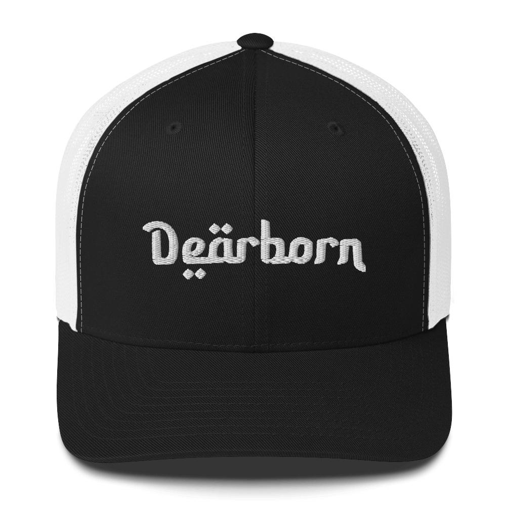 'Dearborn' Trucker Hat | White/Black Embroidery