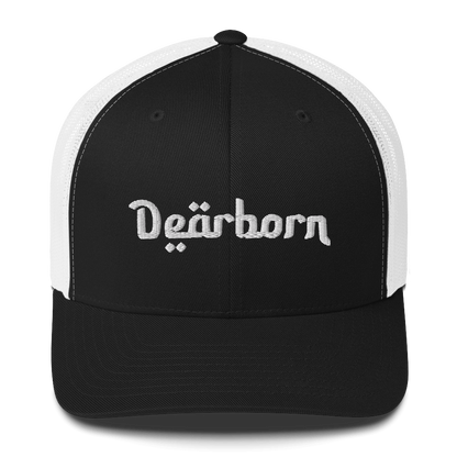 'Dearborn' Trucker Hat | White/Black Embroidery