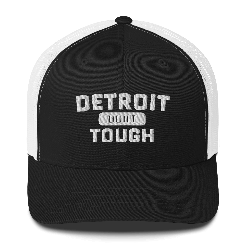 'Built Detroit Tough' Trucker Hat | White/Black Embroidery