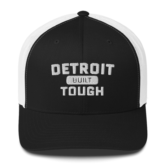 'Built Detroit Tough' Trucker Hat | White/Black Embroidery