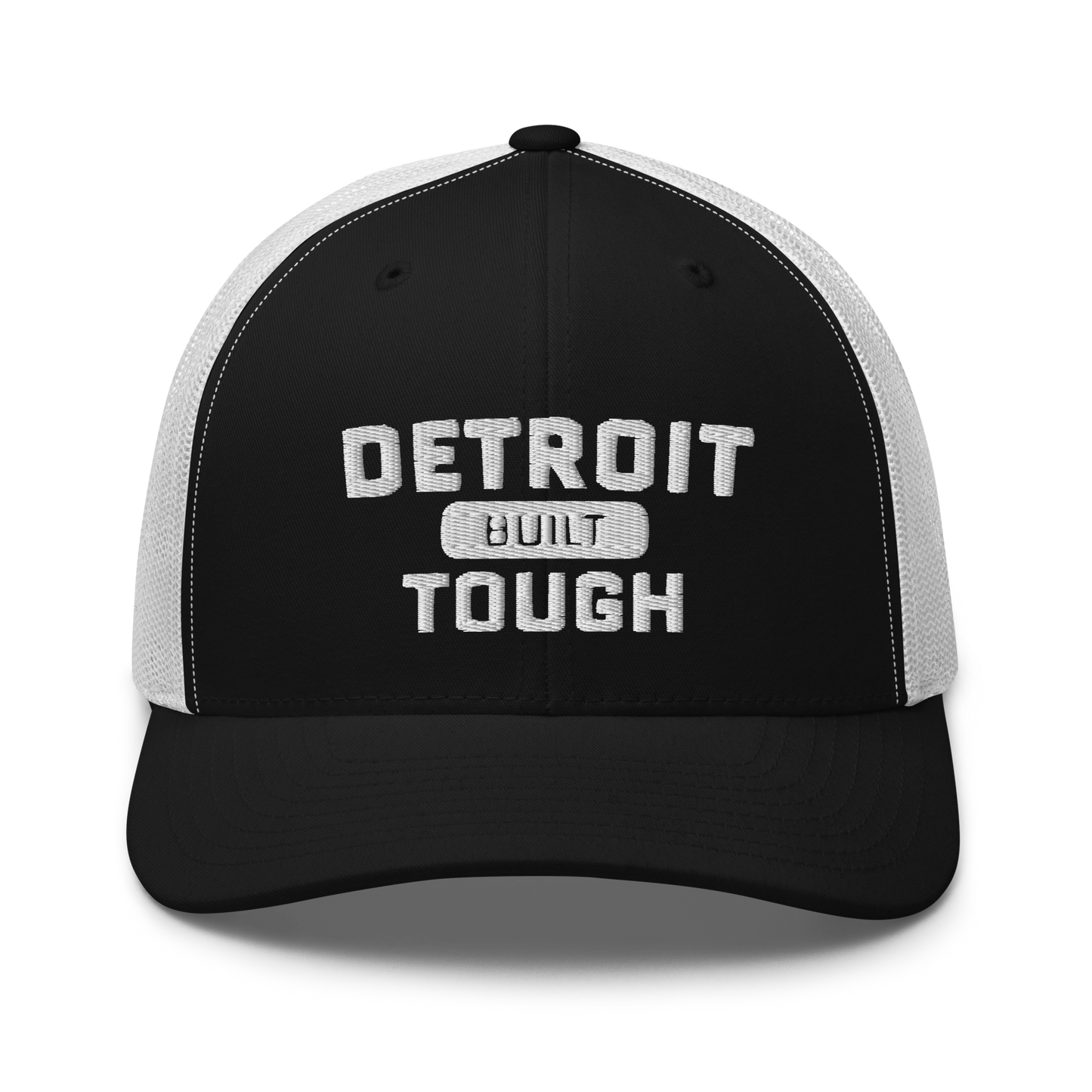 'Built Detroit Tough' Trucker Hat | White/Black Embroidery