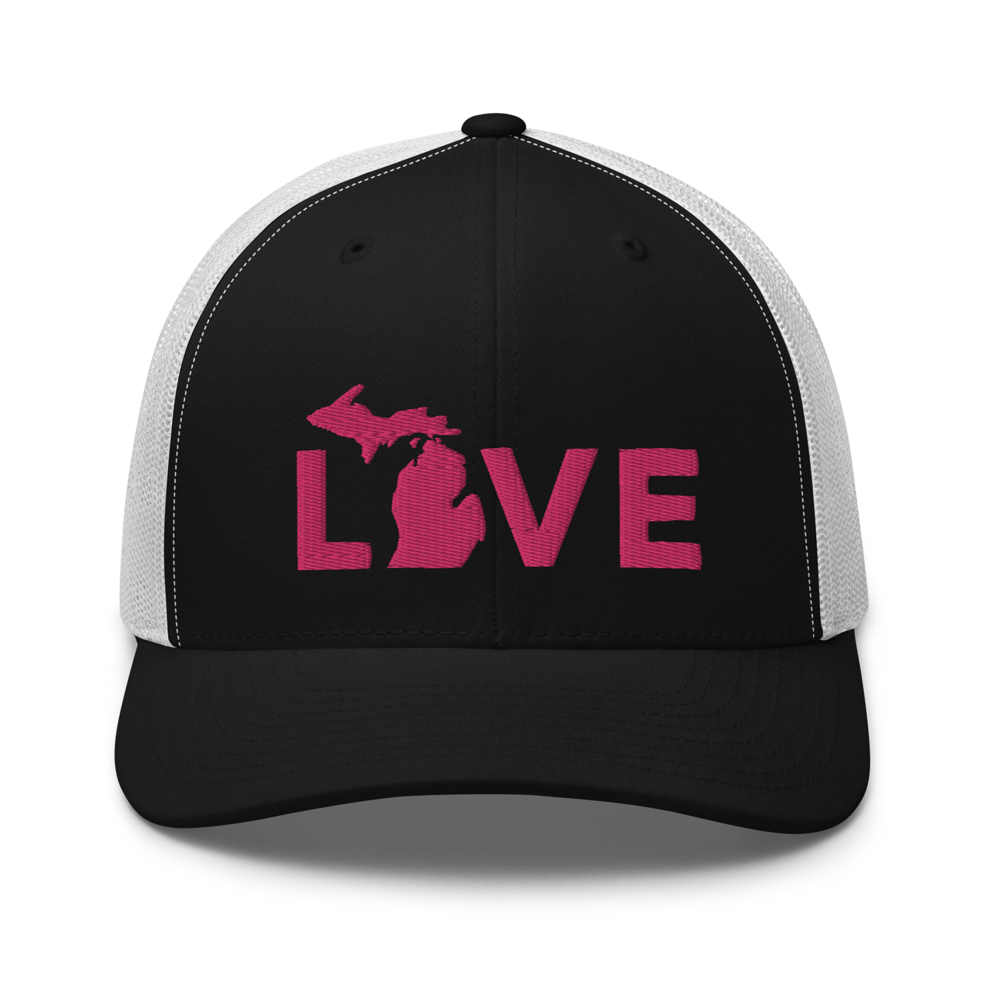 Michigan 'Love' Trucker Hat (Geometric Sans Font) | Pink Embrodiery