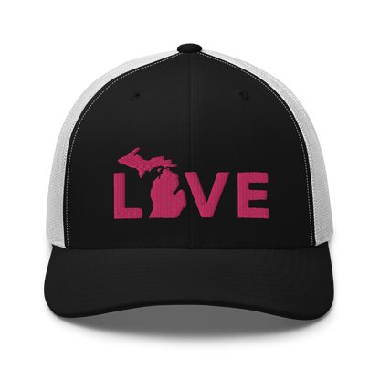 Michigan 'Love' Trucker Hat (Geometric Sans Font) | Pink Embrodiery