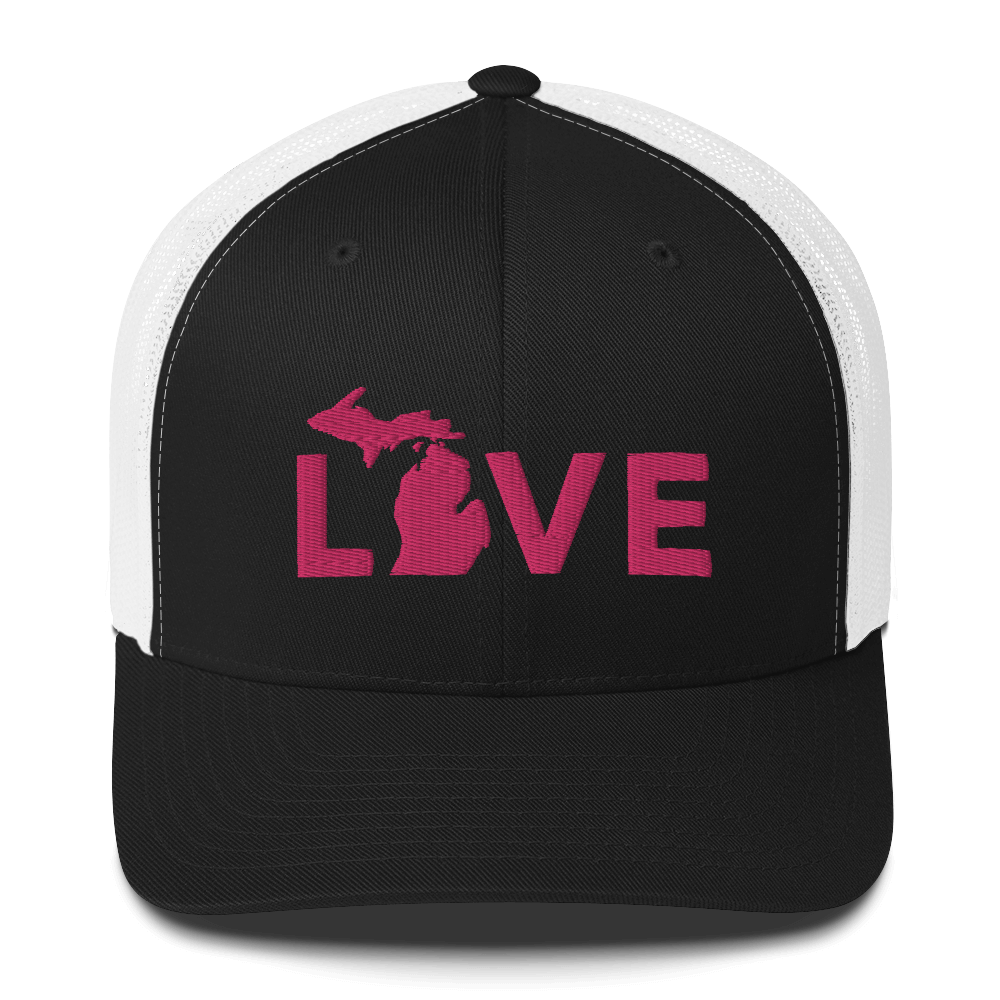 Michigan 'Love' Trucker Hat (Geometric Sans Font) | Pink Embrodiery